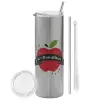 Tumbler stainless steel Silver 600ml, with metal straw & cleaning brush