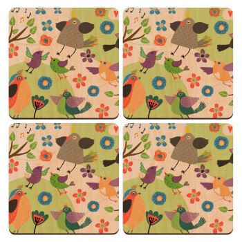 τα πουλάκια, ΣΕΤ x4 Σουβέρ ξύλινα τετράγωνα plywood (9cm)