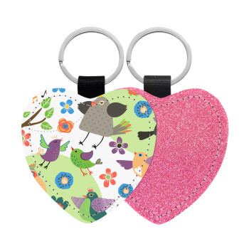 τα πουλάκια, Μπρελόκ PU δερμάτινο glitter καρδιά ΡΟΖ