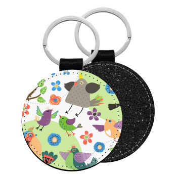 τα πουλάκια, Μπρελόκ Δερματίνη, στρογγυλό ΜΑΥΡΟ (5cm)