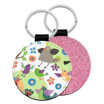 τα πουλάκια, Μπρελόκ Δερματίνη, στρογγυλό ΡΟΖ (5cm)