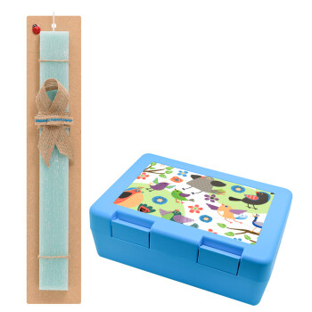 τα πουλάκια, Easter Set, children's snack container BLUE & Easter aromatic flat candle (30cm) (TURQUOISE)