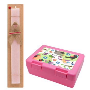 τα πουλάκια, Easter Set, children's snack container PINK & scented flat Easter candle (30cm) (PINK)