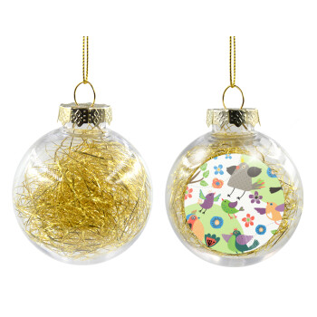 τα πουλάκια, Χριστουγεννιάτικη μπάλα δένδρου διάφανη με χρυσό γέμισμα 8cm