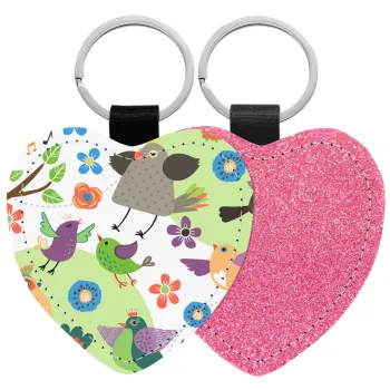 τα πουλάκια, Μπρελόκ PU δερμάτινο glitter καρδιά ΡΟΖ