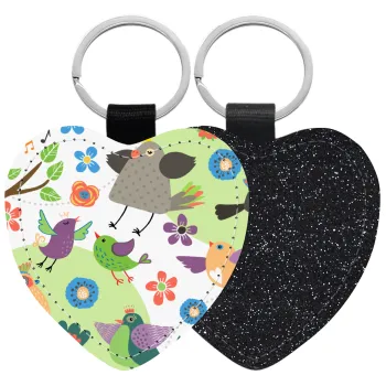 τα πουλάκια, Μπρελόκ PU δερμάτινο glitter καρδιά ΜΑΥΡΟ