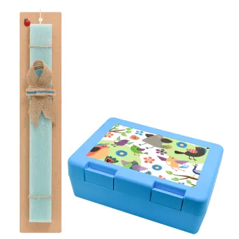 τα πουλάκια, Easter Set, children's snack container BLUE & Easter aromatic flat candle (30cm) (TURQUOISE)