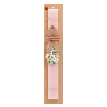 τα πουλάκια, Easter Set, wooden keychain & scented flat Easter candle (30cm) (PINK)
