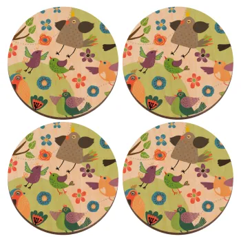 τα πουλάκια, ΣΕΤ x4 Σουβέρ ξύλινα στρογγυλά plywood (9cm)