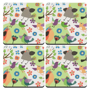 τα πουλάκια, ΣΕΤ 4 Σουβέρ ξύλινα τετράγωνα (9cm)