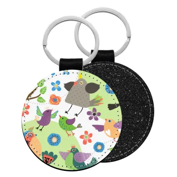 τα πουλάκια, Μπρελόκ Δερματίνη, στρογγυλό ΜΑΥΡΟ (5cm)