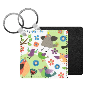 τα πουλάκια, Μπρελόκ Δερματίνη, τετράγωνο ΜΑΥΡΟ (5x5cm)