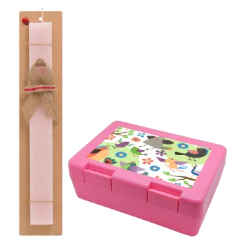 τα πουλάκια, Easter Set, children's snack container PINK & scented flat Easter candle (30cm) (PINK)