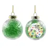 Στολίδι Χριστουγεννιάτικη μπάλα δένδρου διάφανη με πράσινο γέμισμα 8cm