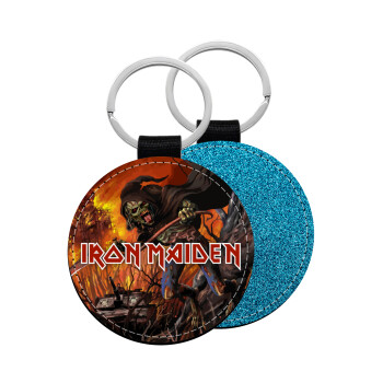 Iron maiden From Fear to Eternity, Μπρελόκ Δερματίνη, στρογγυλό ΜΠΛΕ (5cm)