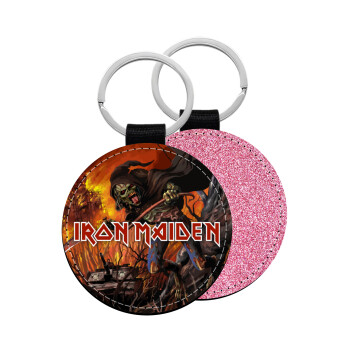 Iron maiden From Fear to Eternity, Μπρελόκ Δερματίνη, στρογγυλό ΡΟΖ (5cm)