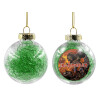 Transparent Christmas tree ball ornament with green filling 8cm