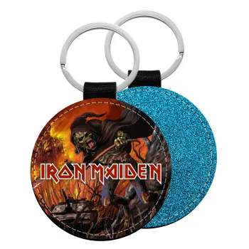 Iron maiden From Fear to Eternity, Μπρελόκ Δερματίνη, στρογγυλό ΜΠΛΕ (5cm)
