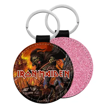 Iron maiden From Fear to Eternity, Μπρελόκ Δερματίνη, στρογγυλό ΡΟΖ (5cm)