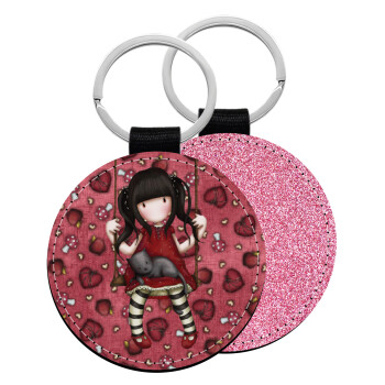 Santoro, Μπρελόκ Δερματίνη, στρογγυλό ΡΟΖ (5cm)