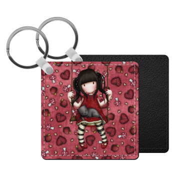 Santoro, Μπρελόκ Δερματίνη, τετράγωνο ΜΑΥΡΟ (5x5cm)