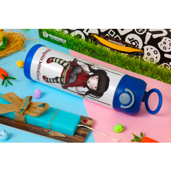 Santoro, Πασχαλινή Λαμπάδα με Παιδικό παγούρι θερμό, ανοξείδωτο, με καλαμάκι ασφαλείας, ΜΠΛΕ (500ml)