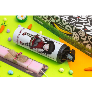 Santoro, Πασχαλινή Λαμπάδα με Travel Tumbler θερμό με διπλό καπάκι (600ml, BPA free) & κερί αρωματικό πλακέ (30cm) (ΡΟΖ)