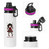 Metallic water bottle with safety lid, 850ml aluminum