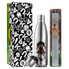 Easter Set, metallic stainless thermos flask (500ml) & scented flat Easter candle (30cm) (GRAY)