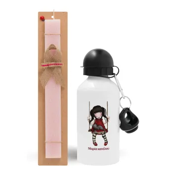 Santoro, Easter Set, metallic aluminum bottle (500ml) & aromatic flat Easter candle (30cm) (PINK)