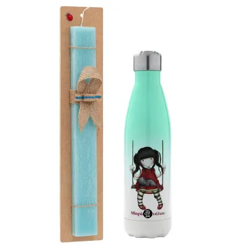 Santoro, Πασχαλινή Λαμπάδα με Μεταλλικό παγούρι θερμός Πράσινο/Λευκό (Stainless steel), διπλού τοιχώματος, 500ml & κερί αρωματικό πλακέ (30cm) (ΤΙΡΚΟΥΑΖ)