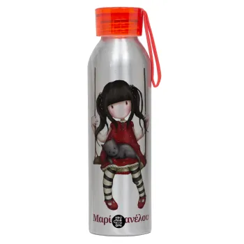 Santoro, Αλουμινένιο Αθλητικό Μπουκάλι 650ml – Ασημί με Κόκκινο Καπάκι και Λουράκι Σιλικόνης