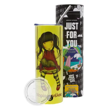 Santoro, Neon Yellow Travel Tumbler θερμό, μεταλλικό καλαμάκι(Ανωξείδωτο 304 Food grade, BPA free, 600ml)