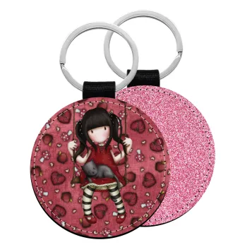 Santoro, Μπρελόκ Δερματίνη, στρογγυλό ΡΟΖ (5cm)