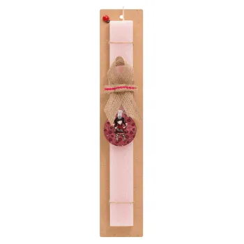 Santoro, Easter Set, wooden keychain & scented flat Easter candle (30cm) (PINK)