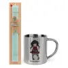 Easter Set, metallic thermal cup (300ml) & aromatic flat Easter candle (30cm) (TURQUOISE)