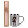 Easter Set, metallic thermal cup (300ml) & aromatic flat Easter candle (30cm) (PINK)