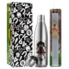 Easter Set, metallic stainless thermos flask (500ml) & scented flat Easter candle (30cm) (GRAY)