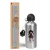 Easter Set, metallic silver aluminum water bottle (500ml) & aromatic flat Easter candle (30cm) (GRAY)