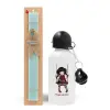Easter Set, metallic aluminum water bottle (500ml) & scented flat candle (30cm) (TURQUOISE)