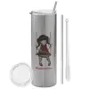 Tumbler ποτήρι θερμό Ασημένιο από ανοξείδωτο ατσάλι 600ml, με μεταλλικό καλαμάκι & βούρτσα καθαρισμού