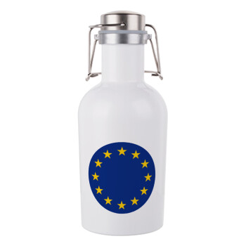 EU, Μεταλλικό παγούρι Λευκό (Stainless steel) με καπάκι ασφαλείας 1L
