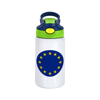 EU, Παιδικό παγούρι θερμό, ανοξείδωτο, με καλαμάκι ασφαλείας, πράσινο/μπλε (350ml)