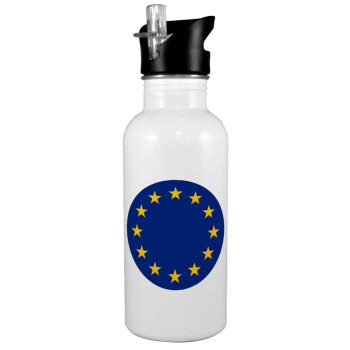 EU, Παγούρι νερού Λευκό με καλαμάκι, ανοξείδωτο ατσάλι 600ml