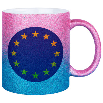 EU, Κούπα Χρυσή/Μπλε Glitter, κεραμική, 330ml