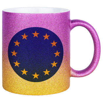 EU, Κούπα Χρυσή/Ροζ Glitter, κεραμική, 330ml