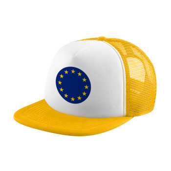 EU, Καπέλο παιδικό Soft Trucker με Δίχτυ ΚΙΤΡΙΝΟ/ΛΕΥΚΟ (POLYESTER, ΠΑΙΔΙΚΟ, ONE SIZE)