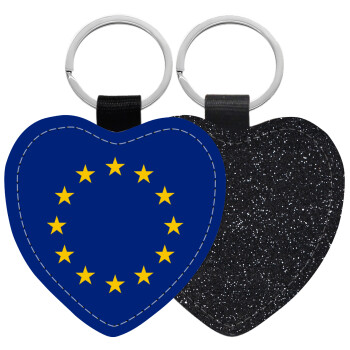 EU, Μπρελόκ PU δερμάτινο glitter καρδιά ΜΑΥΡΟ