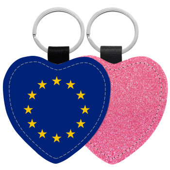EU, Μπρελόκ PU δερμάτινο glitter καρδιά ΡΟΖ