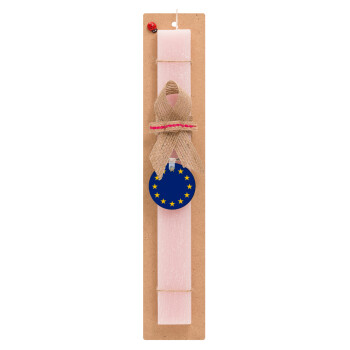 EU, Πασχαλινό Σετ, ξύλινο μπρελόκ & πασχαλινή λαμπάδα αρωματική πλακέ (30cm) (ΡΟΖ)